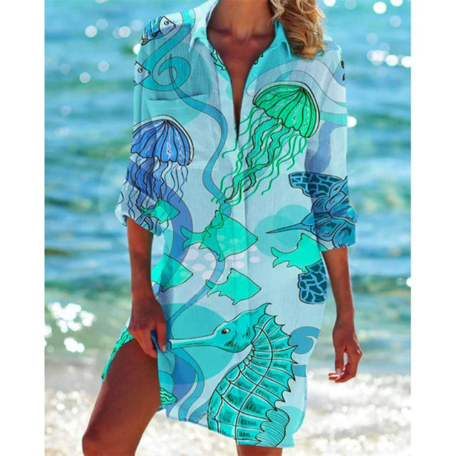 Long Floral Hawaiian Blouse