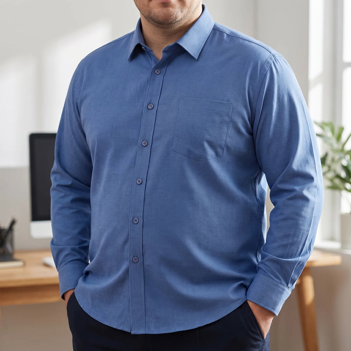 Loose Fit Long-Sleeve Button-Up Shirt