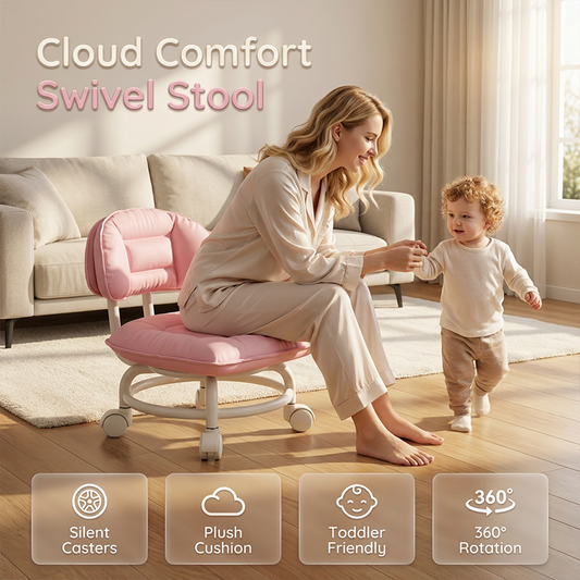 Low Rolling Stool with Backrest, Quiet 360° Swivel Casters & Padded Seat
