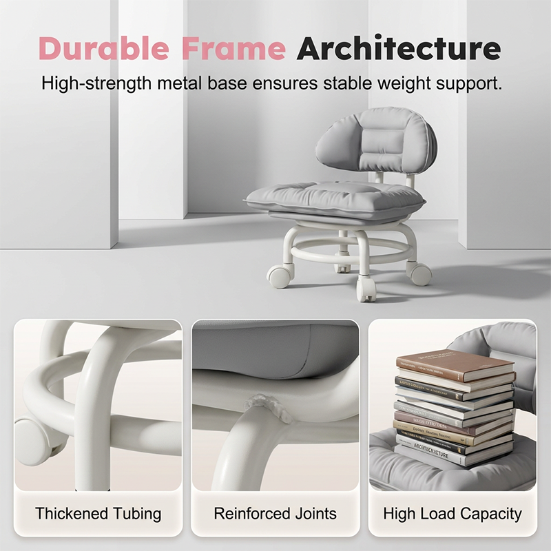 Low Rolling Stool with Backrest, Quiet 360° Swivel Casters & Padded Seat