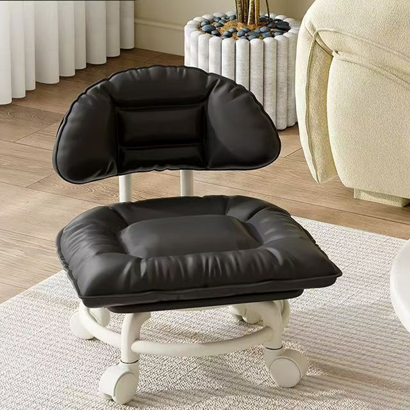 Low Rolling Stool with Backrest, Quiet 360° Swivel Casters & Padded Seat