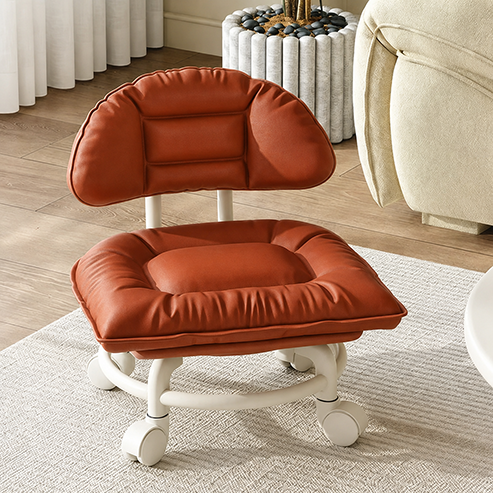 Low Rolling Stool with Backrest, Quiet 360° Swivel Casters & Padded Seat