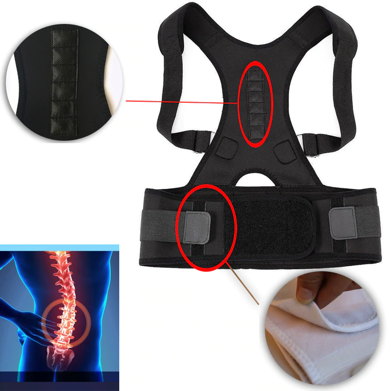 Magnetic Posture Corrector with Adjustable Straps for Back Support – Breathable Polyester