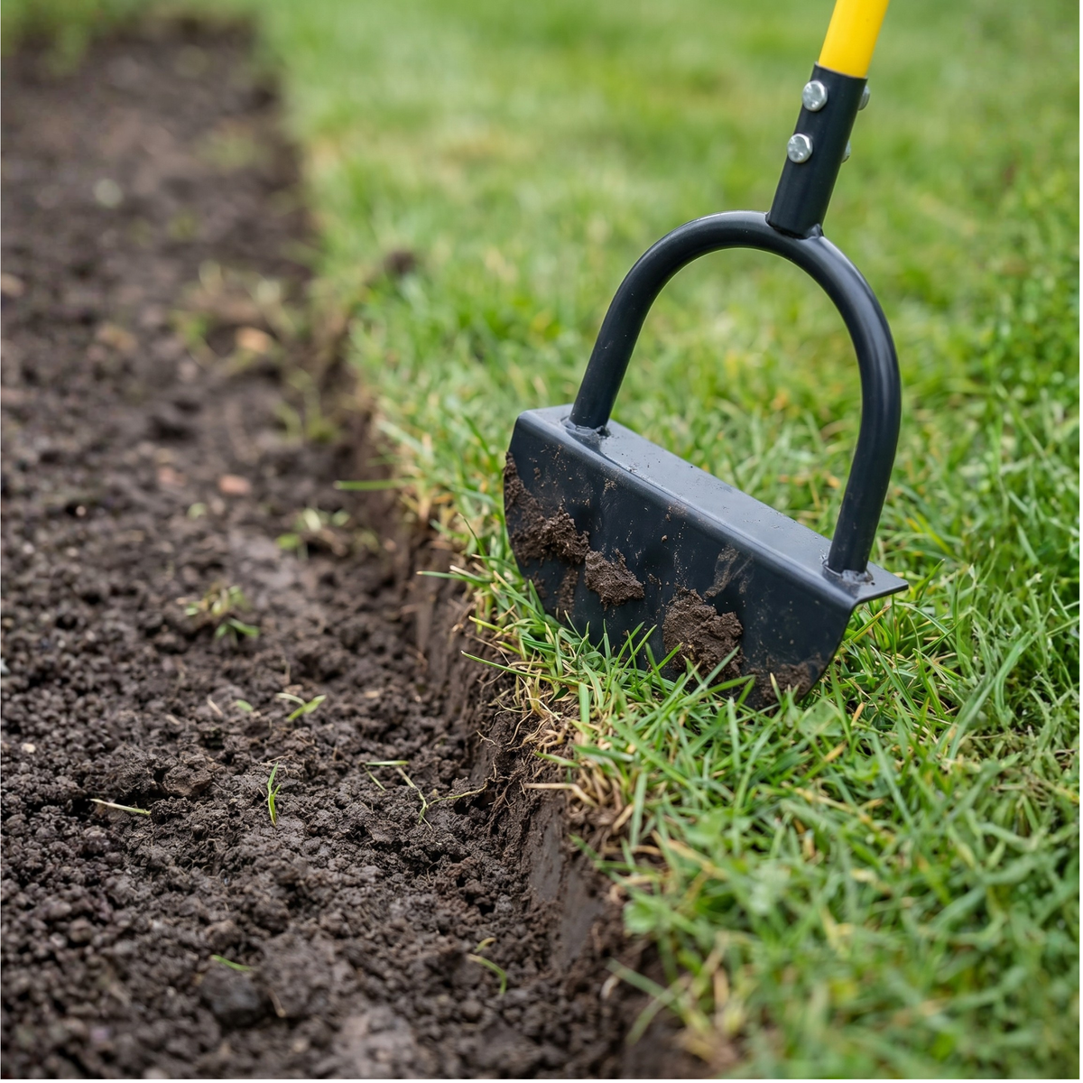 Manual Lawn Edger with Crescent Serrated Blade and Built-In Footrest for Garden Beds