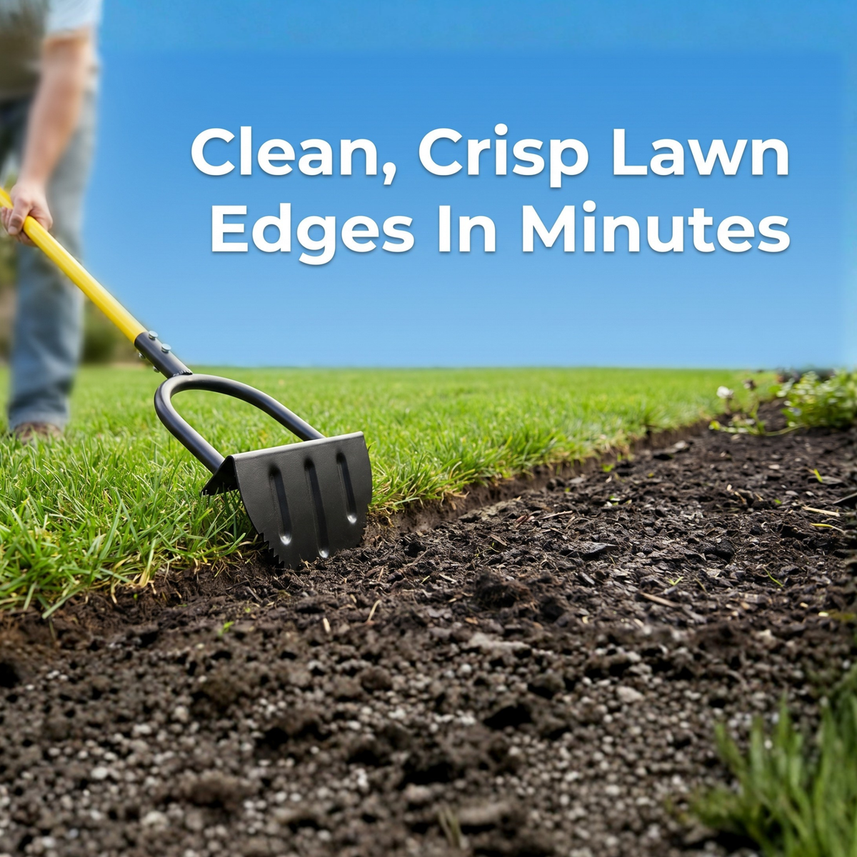 Manual Lawn Edger with Crescent Serrated Blade and Built-In Footrest for Garden Beds