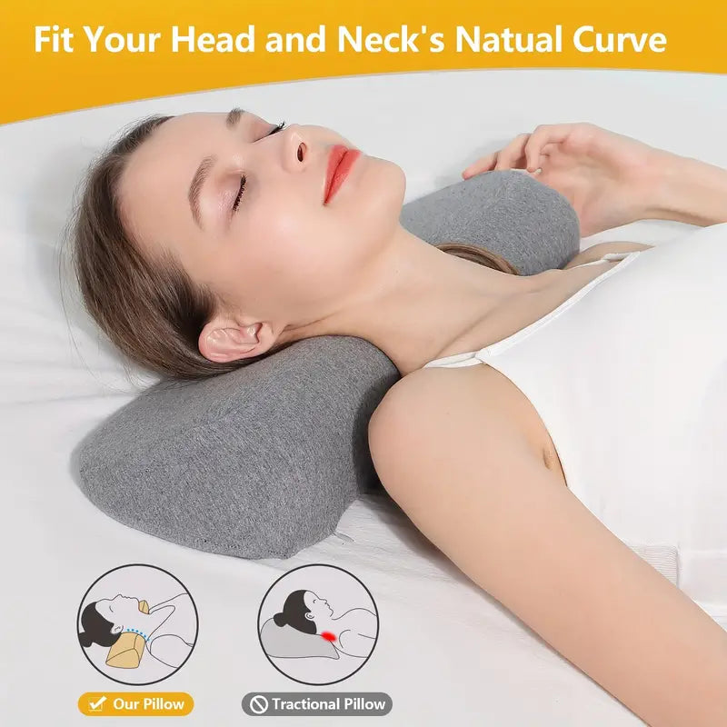 Memory Foam Bed Bolster Pillow for Stiff Neck Support and Pain Relief