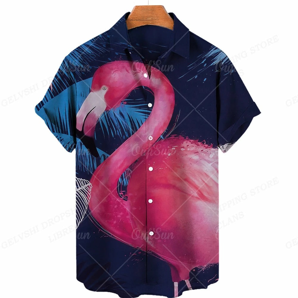 Men's 3D Flamingo Print Hawaiian Shirt