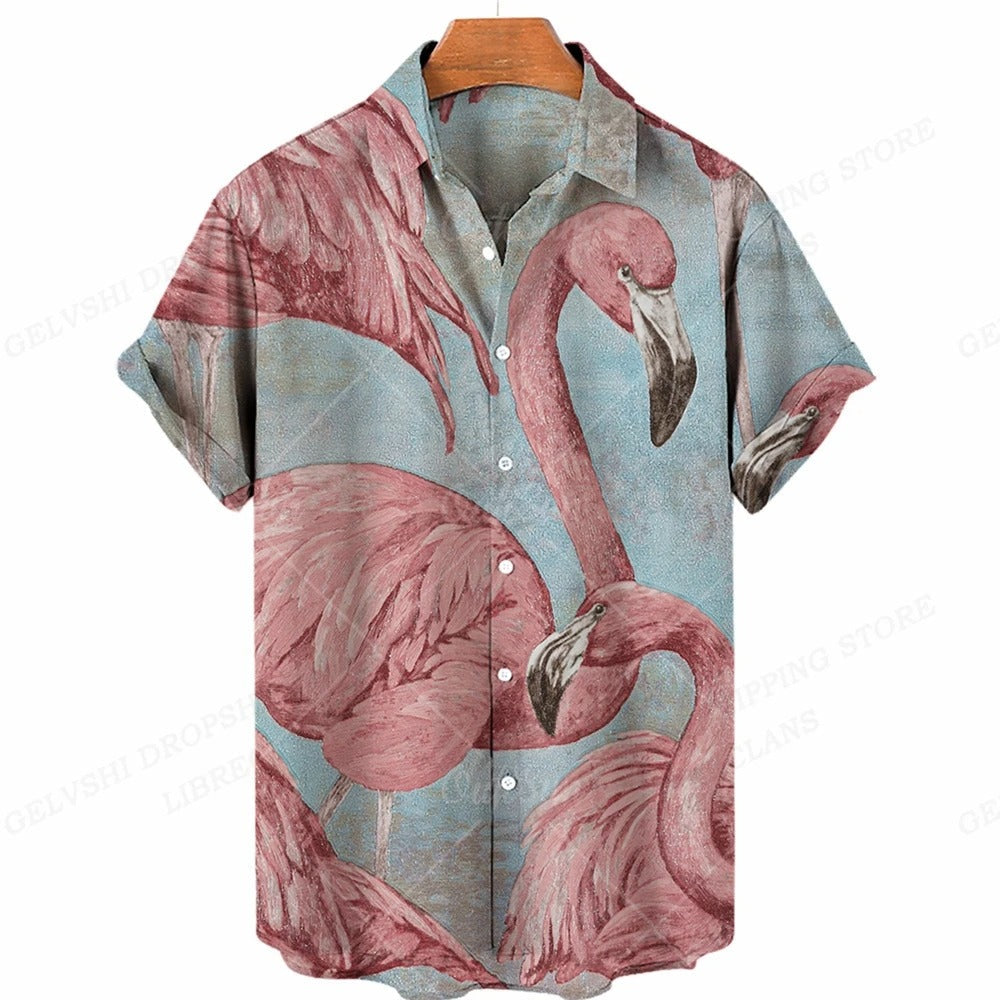 Men's 3D Flamingo Print Hawaiian Shirt