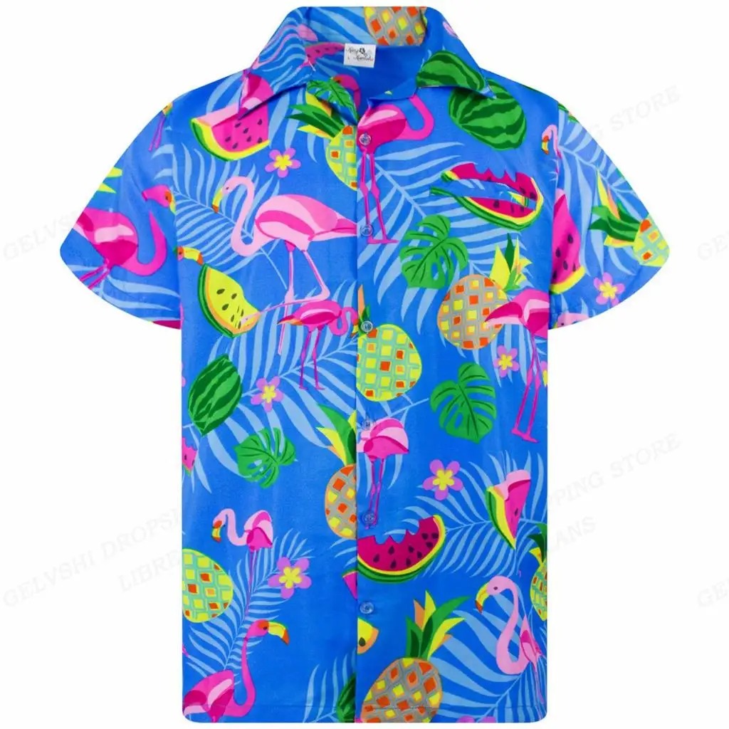 Men's 3D Flamingo Print Hawaiian Shirt