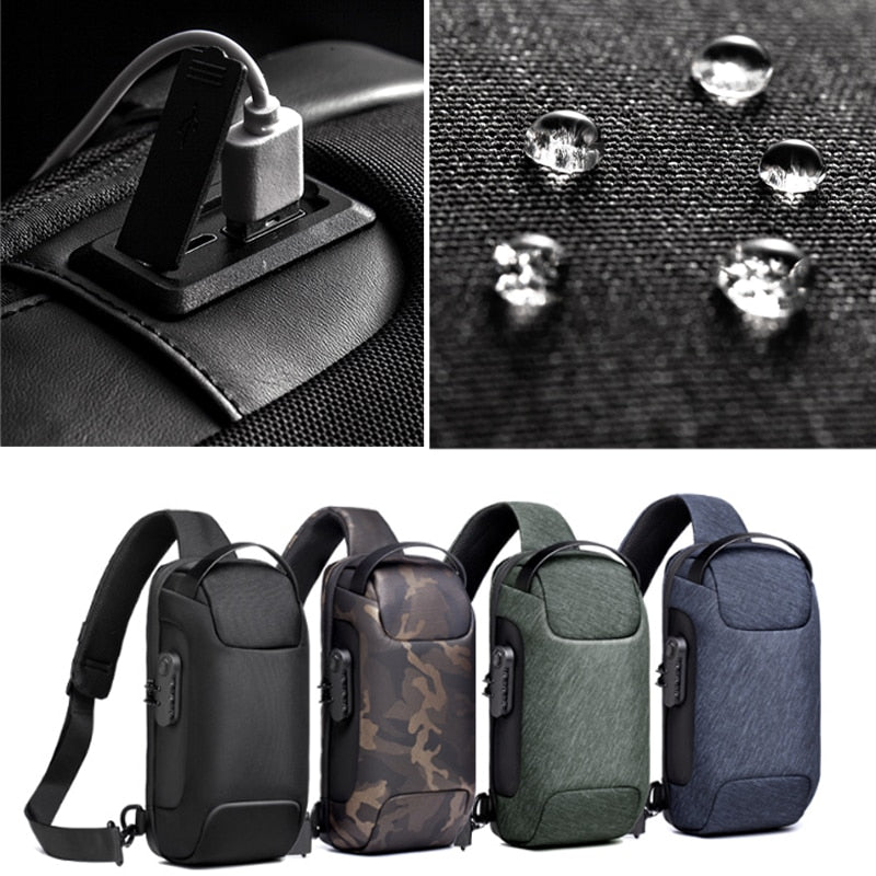 Men's Anti-Theft Waterproof Crossbody Bag with USB Charging Port