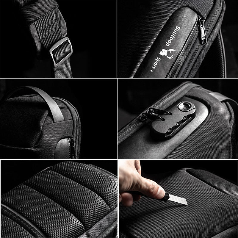 Men's Anti-Theft Waterproof Crossbody Bag with USB Charging Port