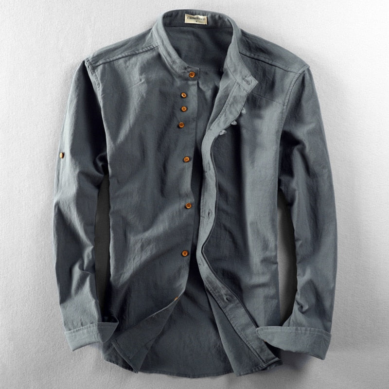 Men's Band Collar Long Sleeve Shirt