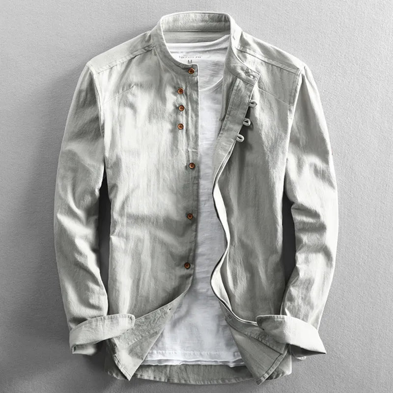 Men's Band Collar Long Sleeve Shirt