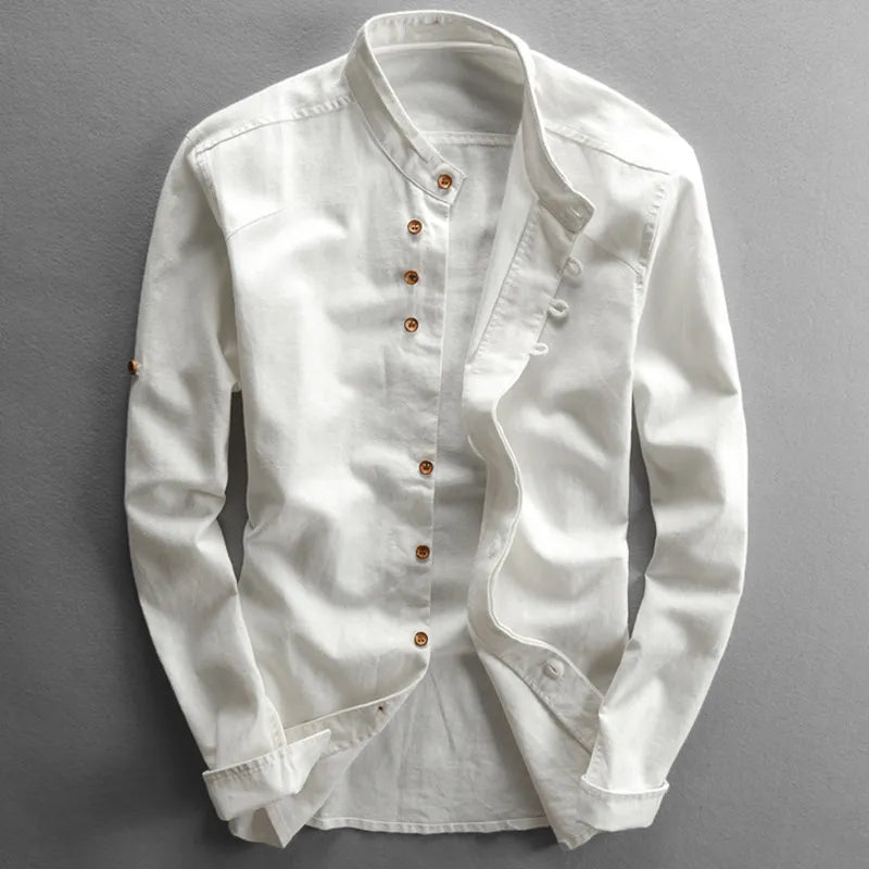 Men's Band Collar Long Sleeve Shirt