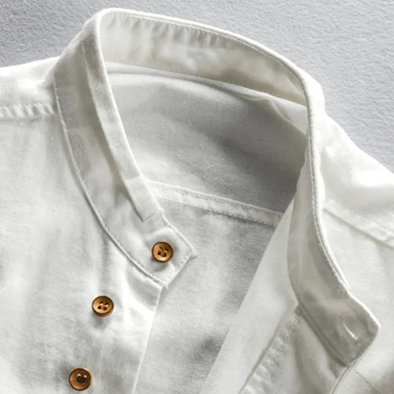 Men's Band Collar Long Sleeve Shirt