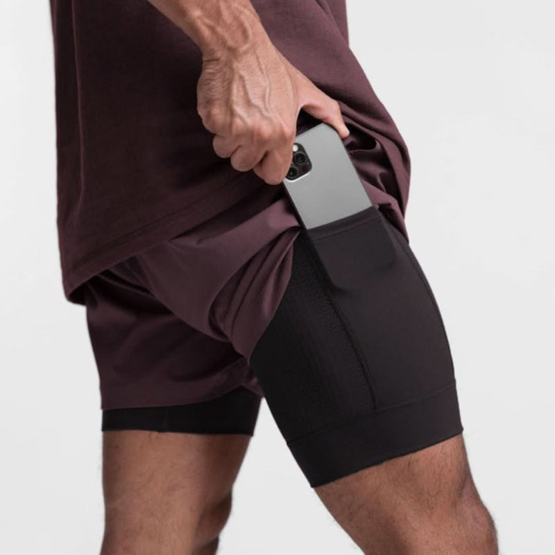 Men's Breathable 2-in-1 Sports Training Shorts with Inner Shorts