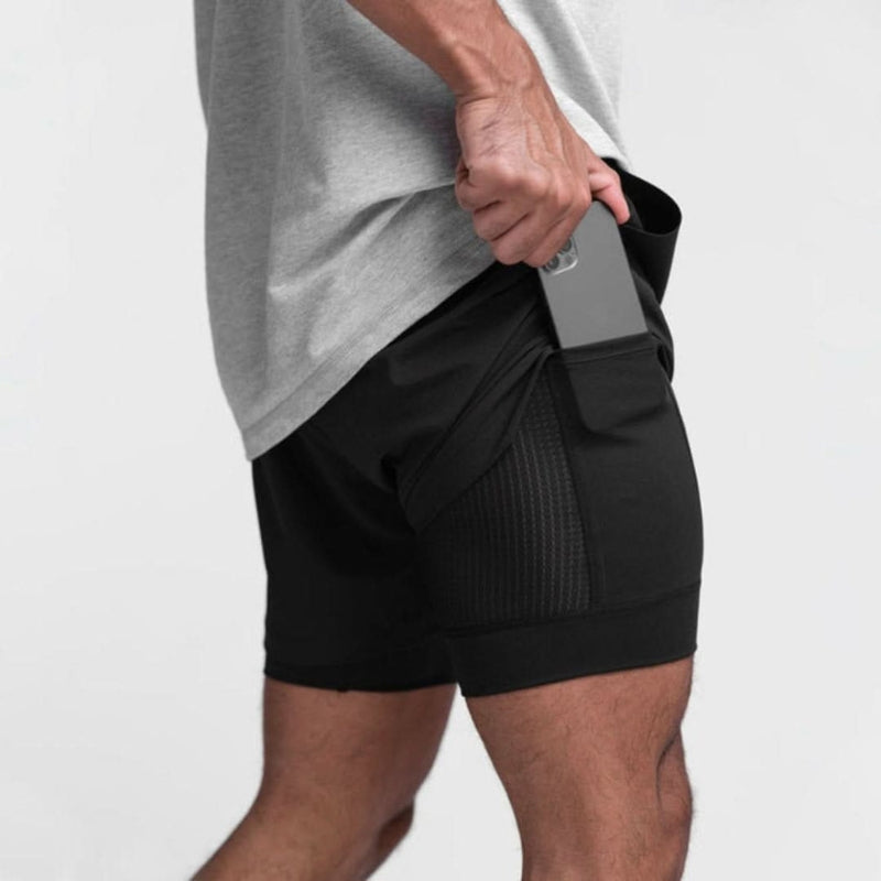 Men's Breathable 2-in-1 Sports Training Shorts with Inner Shorts