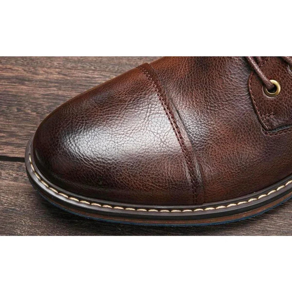 Men's Brown Lace-Up Ankle Oxford Boots with Side Zipper