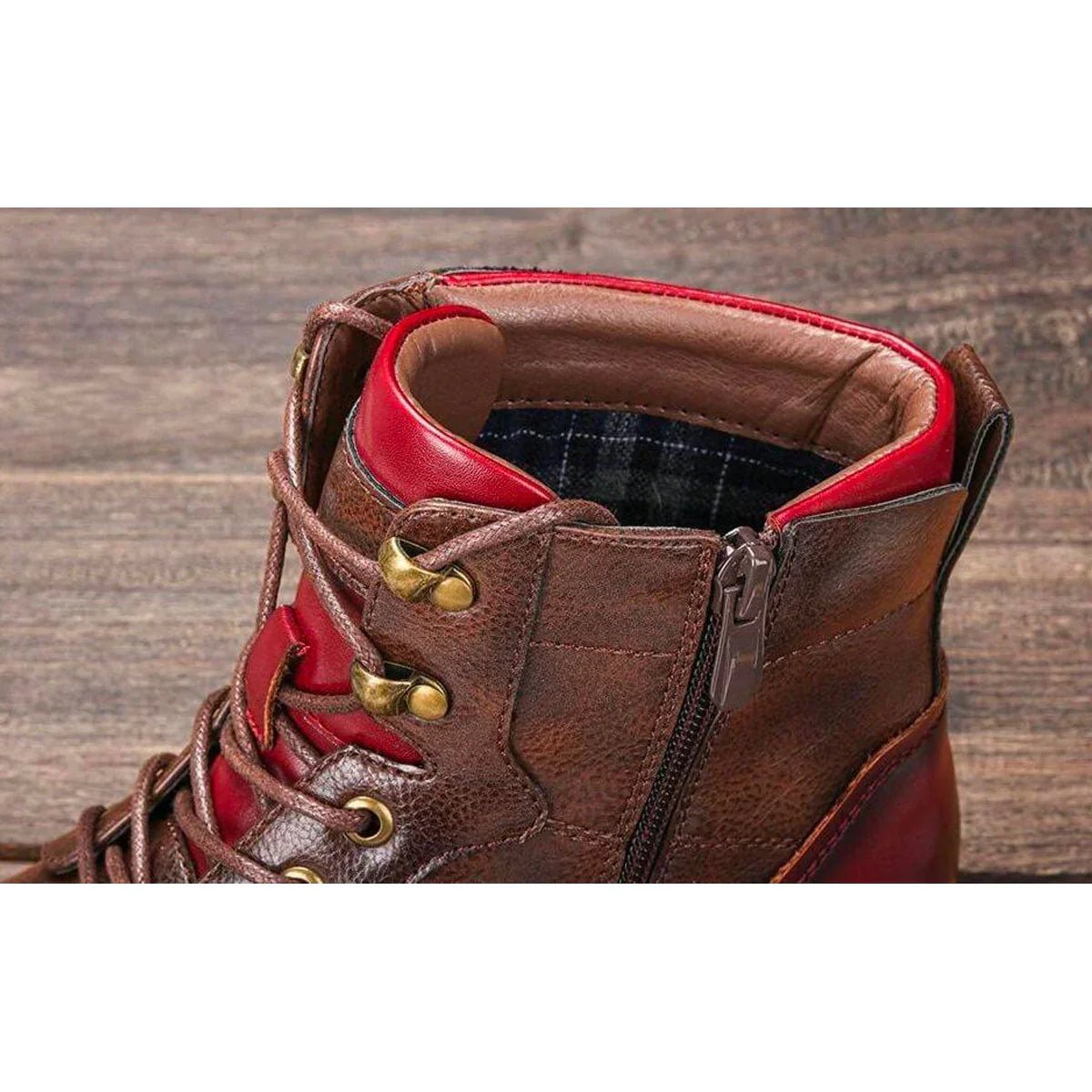 Men's Brown Lace-Up Ankle Oxford Boots with Side Zipper