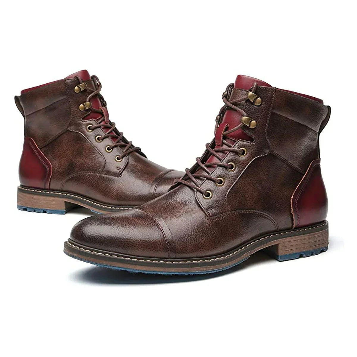 Men's Brown Lace-Up Ankle Oxford Boots with Side Zipper