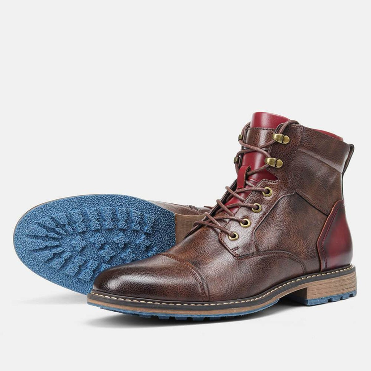 Men's Brown Lace-Up Ankle Oxford Boots with Side Zipper