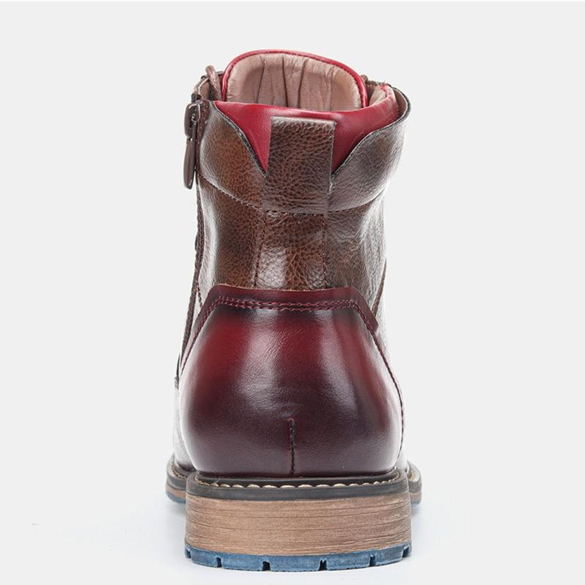 Men's Brown Lace-Up Ankle Oxford Boots with Side Zipper