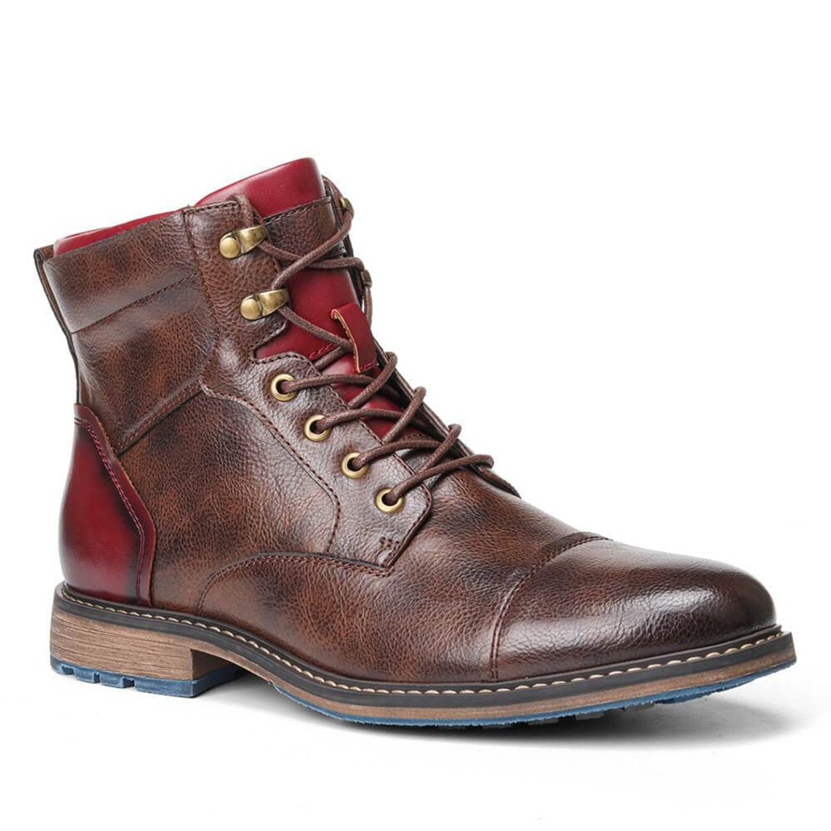 Men's Brown Lace-Up Ankle Oxford Boots with Side Zipper
