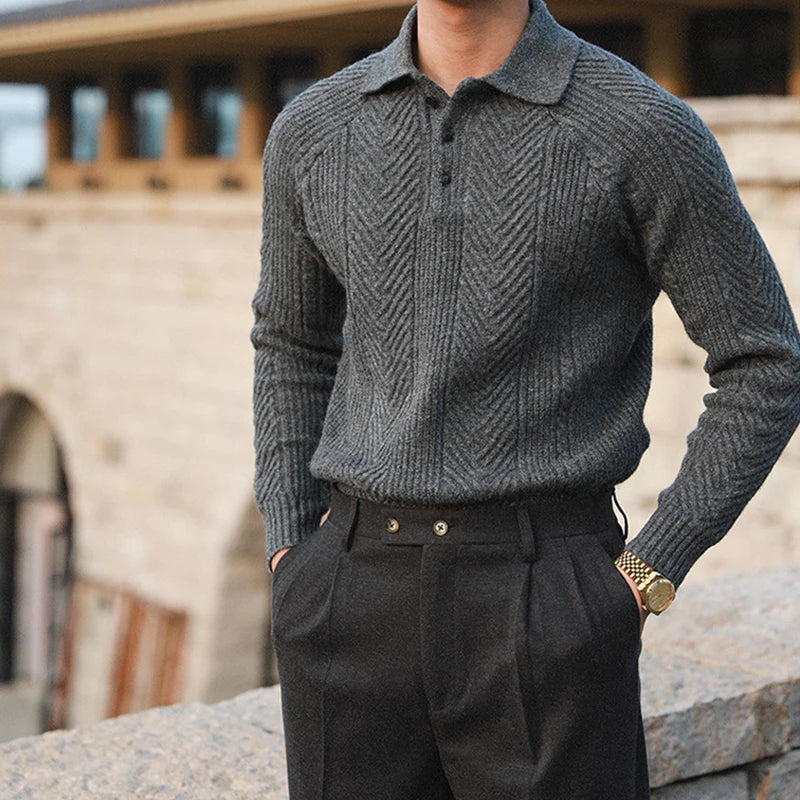 Men's Cable-Knit Polo Sweater