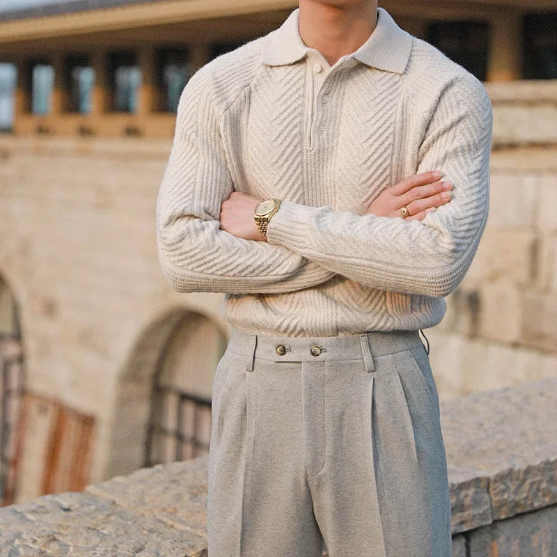 Men's Cable-Knit Polo Sweater