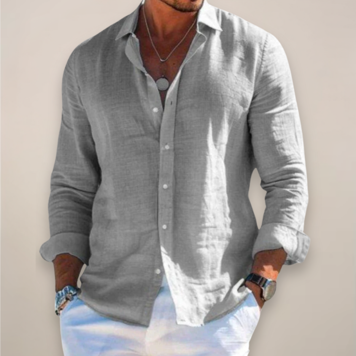 Men's Casual Long-Sleeve Button-Up Shirt