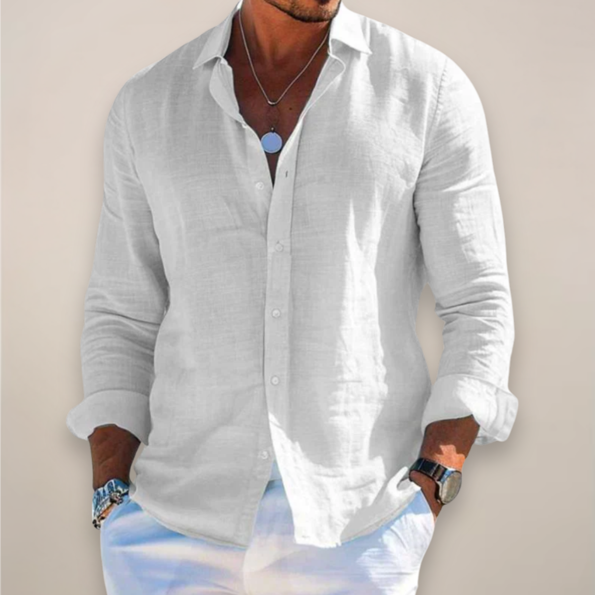 Men's Casual Long-Sleeve Button-Up Shirt
