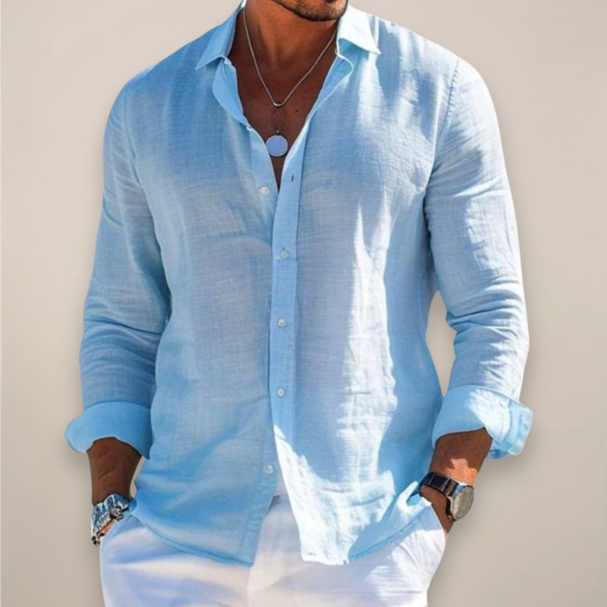 Men's Casual Long-Sleeve Button-Up Shirt