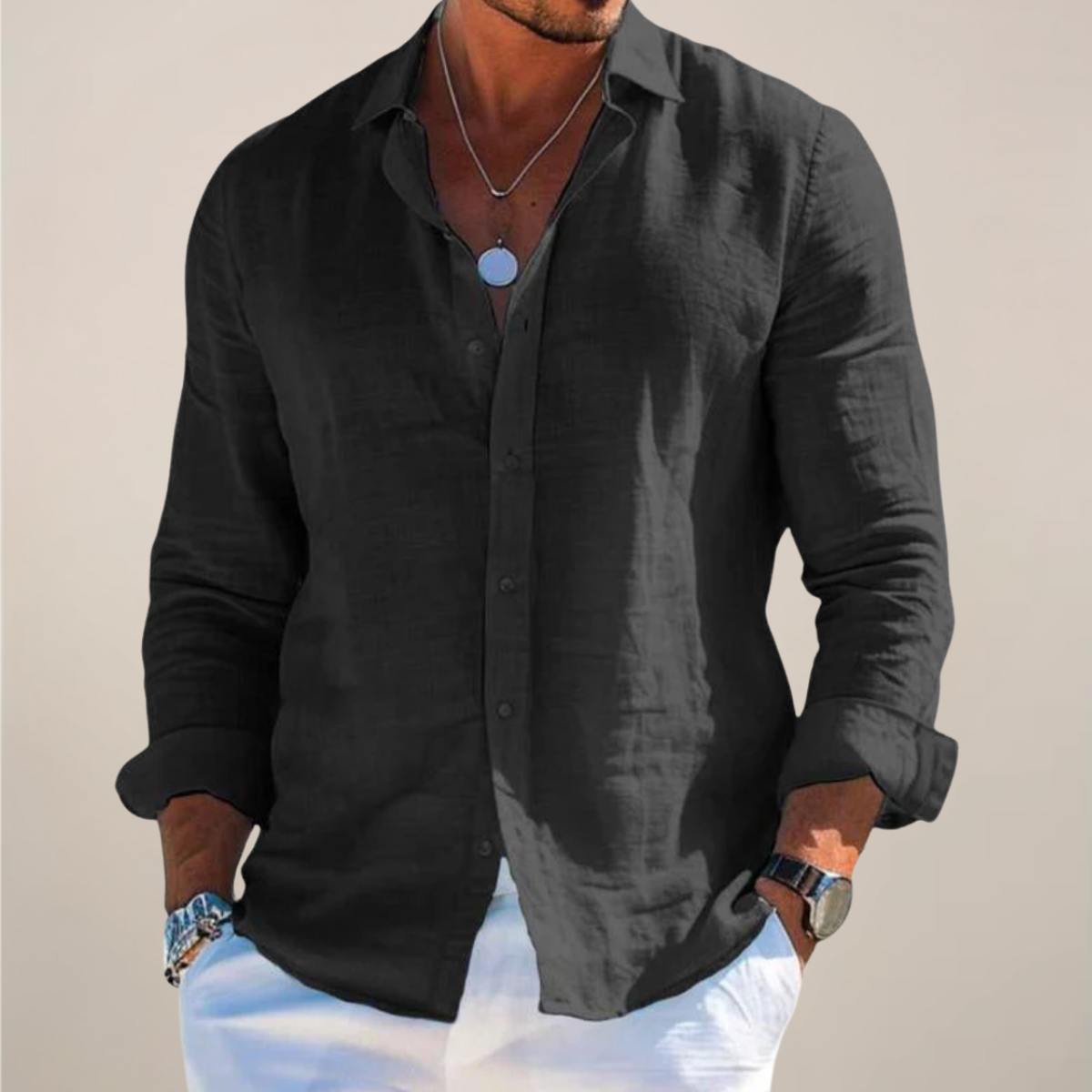 Men's Casual Long-Sleeve Button-Up Shirt