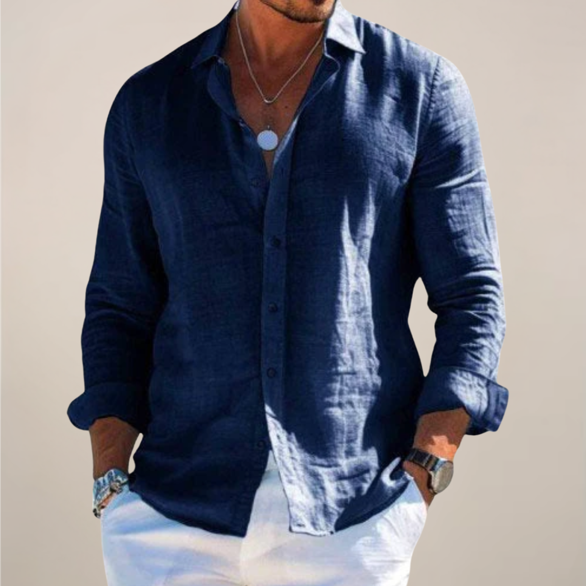 Men's Casual Long-Sleeve Button-Up Shirt