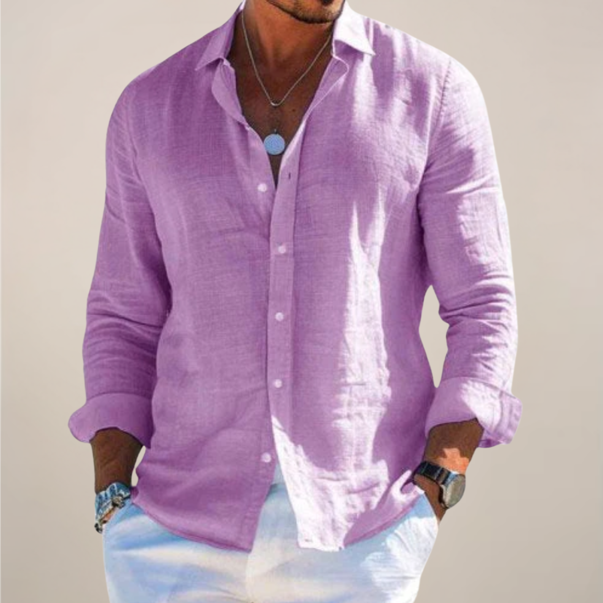 Men's Casual Long-Sleeve Button-Up Shirt
