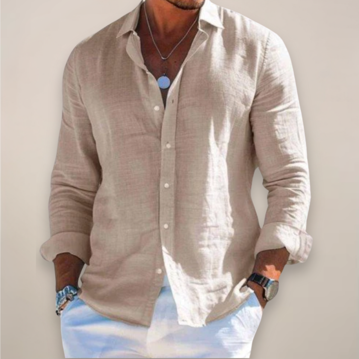 Men's Casual Long-Sleeve Button-Up Shirt