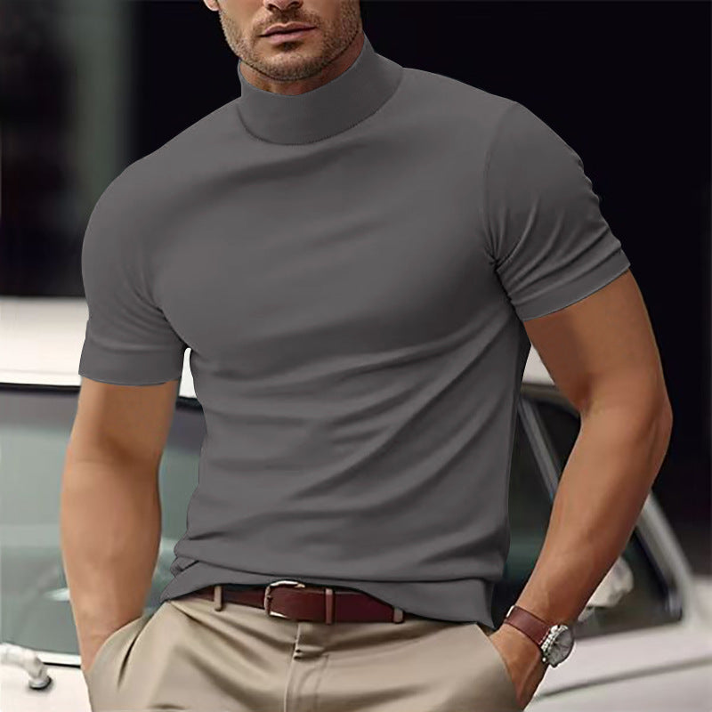 Men's Casual Modern Basic Short-Sleeve Mock Neck T-Shirt