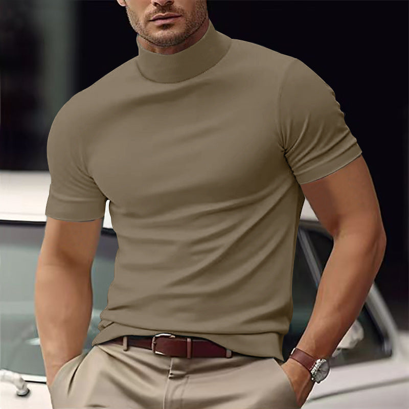 Men's Casual Modern Basic Short-Sleeve Mock Neck T-Shirt