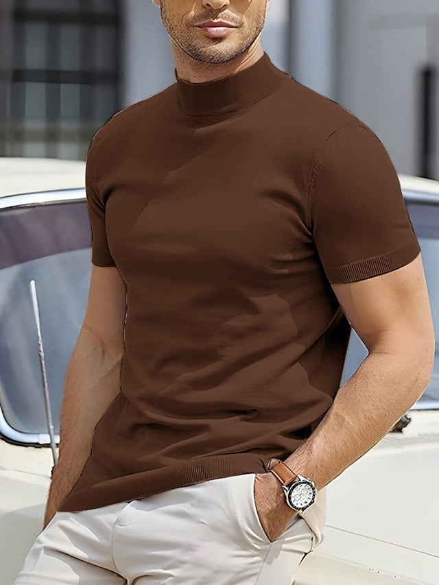 Men's Casual Modern Basic Short-Sleeve Mock Neck T-Shirt