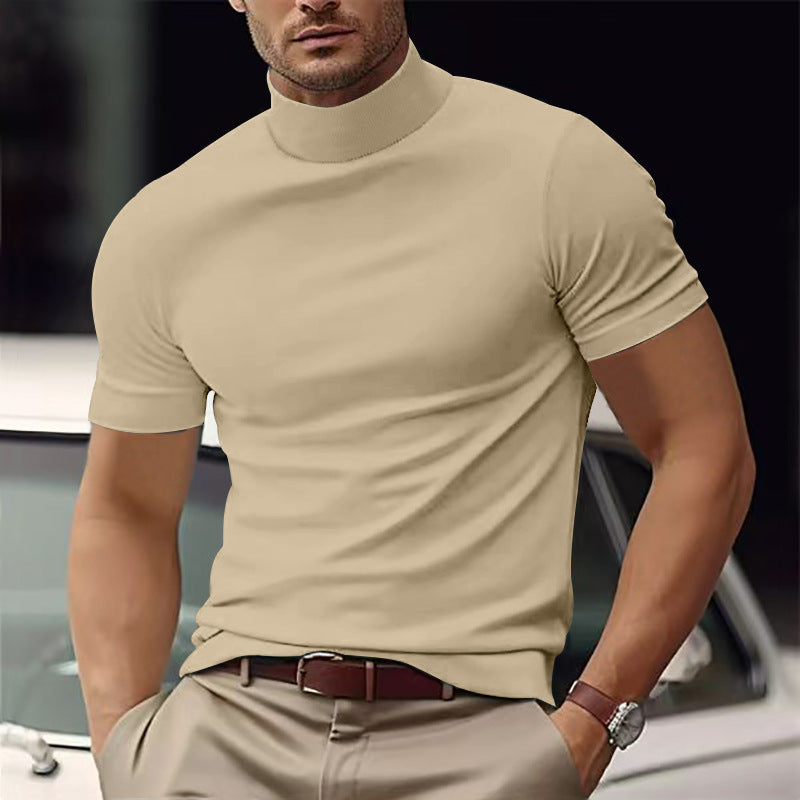 Men's Casual Modern Basic Short-Sleeve Mock Neck T-Shirt