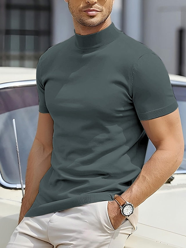 Men's Casual Modern Basic Short-Sleeve Mock Neck T-Shirt