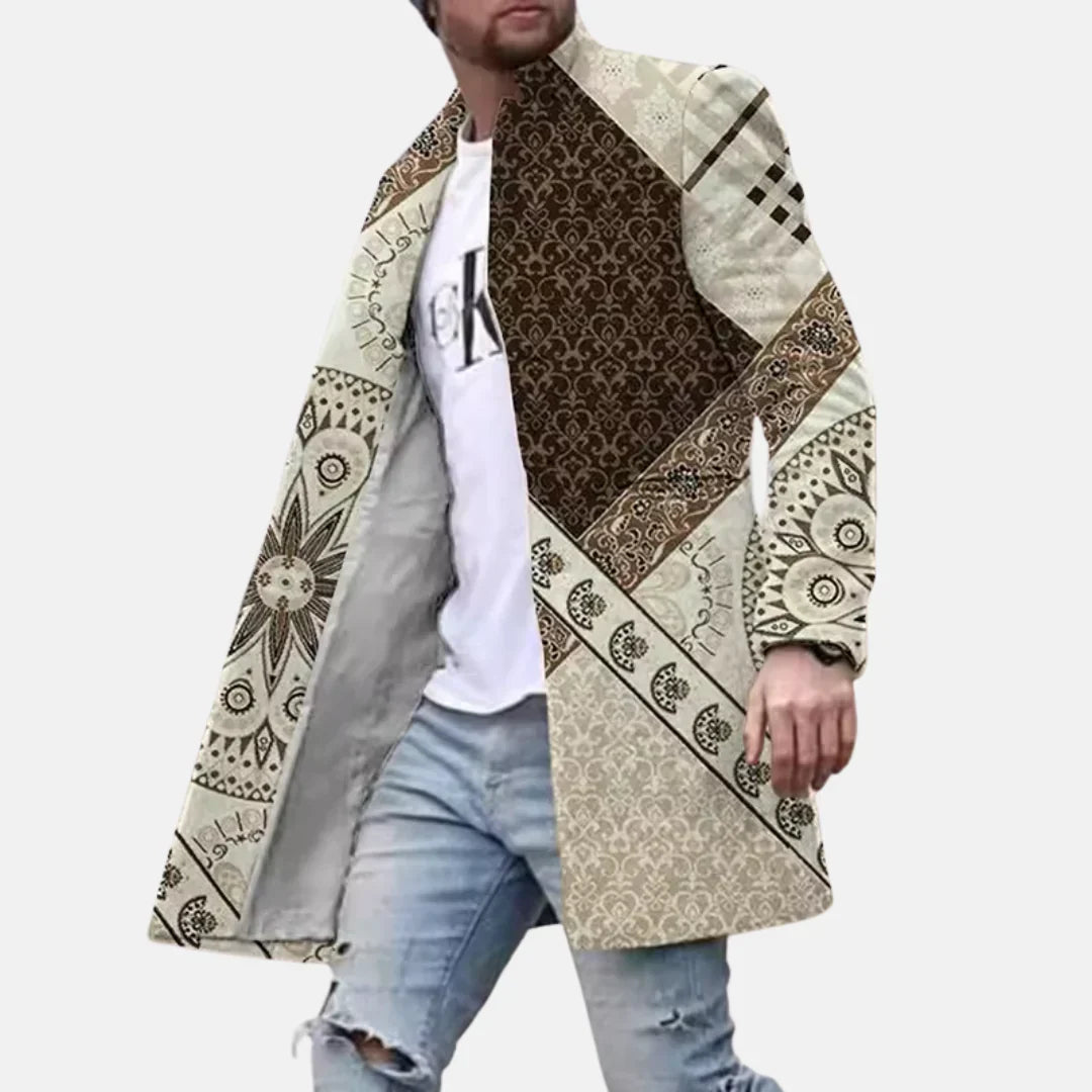 Men's Casual Printed Long Coat