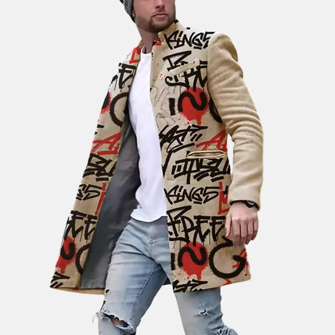 Men's Casual Printed Long Coat