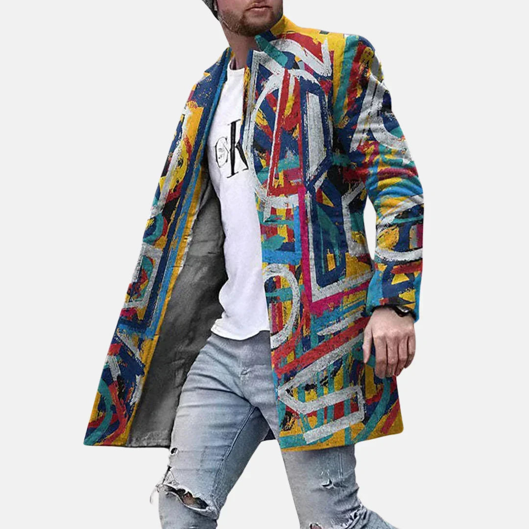 Men's Casual Printed Long Coat