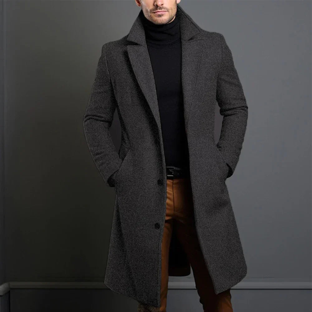 Men's Classic Tailored Overcoat in Navy, Black, and Beige