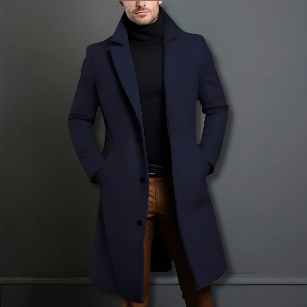 Men's Classic Tailored Overcoat in Navy, Black, and Beige