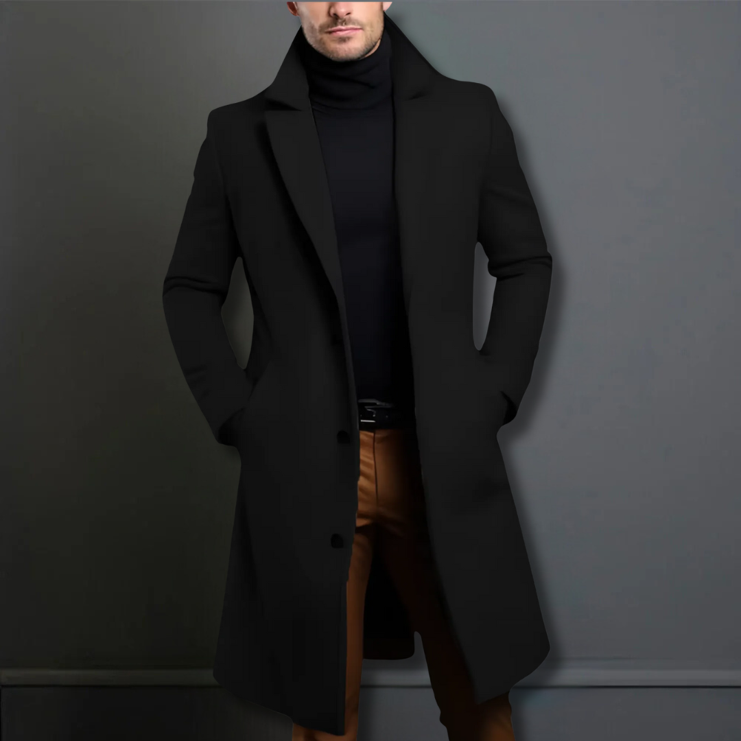 Men's Classic Tailored Overcoat in Navy, Black, and Beige