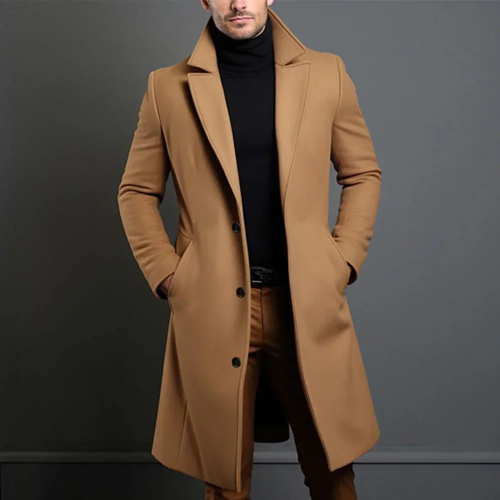 Men's Classic Tailored Overcoat in Navy, Black, and Beige