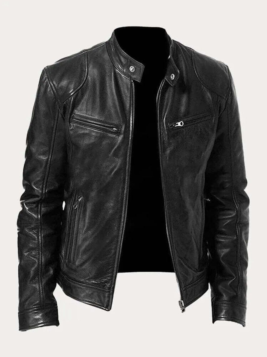 Men's Classic Zip-Up Stand Collar Biker Jacket