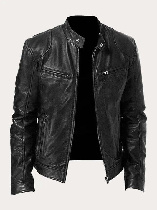 Men's Classic Zip-Up Stand Collar Biker Jacket